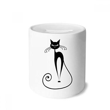 Imagem de DIYthinker Porta-moedas de cerâmica com desenho de animal de gato preto de cauda longa