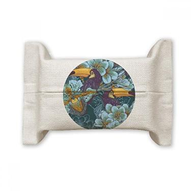 Imagem de Bolsa de linho de algodão para lenços faciais com padrão contínuo de pássaro de orquídea