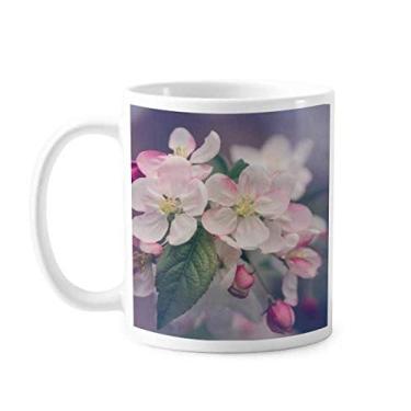 Imagem de Linda caneca rosa de flores brancas caneca cerâmica café porcelana louça