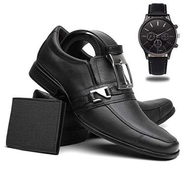 Imagem de Sapato Social Masculino Couro + Cinto + Carteira + Relógio - Preto-235/41