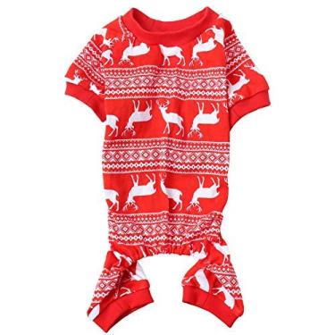Imagem de Pijama de natal com roupas de animais de estimação de rena, macacão, comprimento das costas 30,48 cm, pequeno vermelho