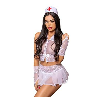 Imagem de Fantasia Sexy Enfermeira Médica Sedutora Sensual Erotica (P, Branco)