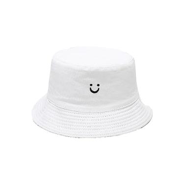 Imagem de Swmmer Liket Chapéu bucket unissex 100% algodão macio chapéu verão praia chapéu de sol rosto sorridente, Branco e preto., G