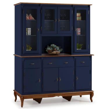 Imagem de Cristaleira Arca Oratório 8 Portas 3 Gavetas e Pés Luiz XV 60634 Linz Móveis - Azul Petróleo/Imbuia