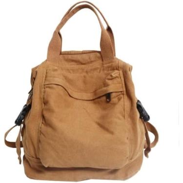 Imagem de Mochila Feminina De Lona De Moda Feminina, Cor Sólida, Retrô, Pequena, Feminina, Universitária, Escolar, Para Meninas Adolescentes, Portátil, Bolsa De Mão, Mochila,caqui,28 X 14 X 30 Cm,Hilarious1