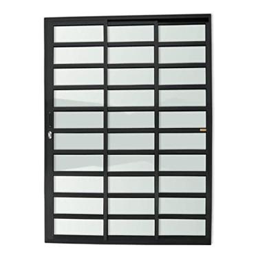 Imagem de Porta de Correr com Travessas 3 Folhas 1/3 Super Vidro Liso 210cm x 120cm Brimak Preto