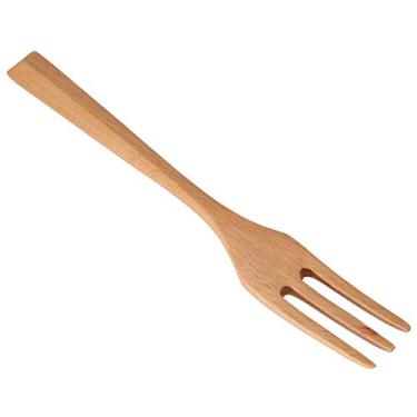 Imagem de Garfo de madeira com colher, 2 unidades/conjunto Garfo de madeira não tóxico e ecológico, para acampamento itinerante(19 * 14 garfo pentagonal de madeira)