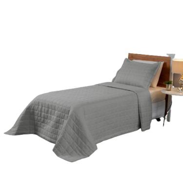 Imagem de Kit Colcha Cobre Leito Soft Solteiro 2 Peça Dupla Face Cinza
