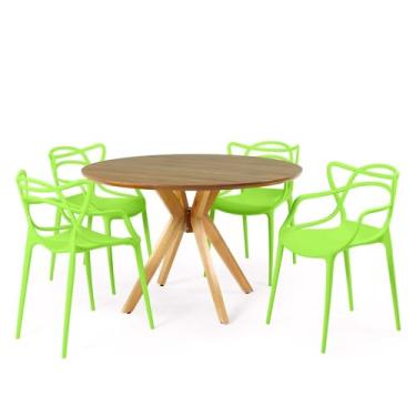 Imagem de Conjunto Mesa de Jantar Redonda Marci Premium Natural 120cm com 4 Cadeiras Allegra - Verde