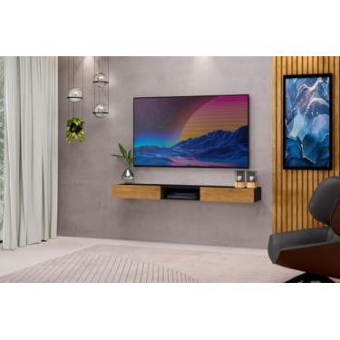 Imagem de Rack Suspenso DEN 1.28m Com Nicho Para Aparelhos + 2 Gavetas Cor Nature/Preto