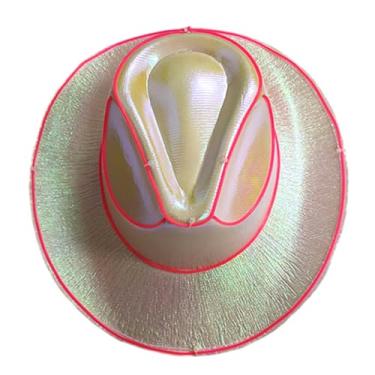 Imagem de Generic Chapéu de cowboy com led, fantasia de chapéu ocidental, chapéu de cowboy iluminado para clube, casamento, noiva, carnaval, branco e rosa