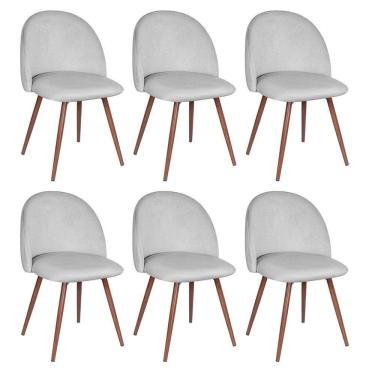 Imagem de Kit 6 Cadeiras Jantar Estofada Maite Sedona Veludo Cinza