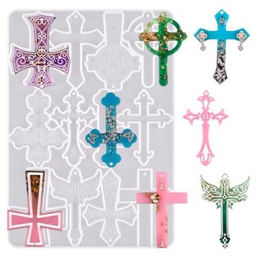 Imagem de Moldes de resina de silicone cruzado, 12 moldes de chaveiro de resina epóxi para artesanato "faça você mesmo", colares, joias, pingentes, presentes de Halloween