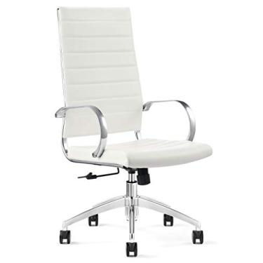 Imagem de GM Seating Cadeiras de sala de conferências com encosto alto com nervuras – suporte lombar, cadeira executiva de escritório em casa estilo moderno – 360 rodas giratórias – estrutura e base cromadas de