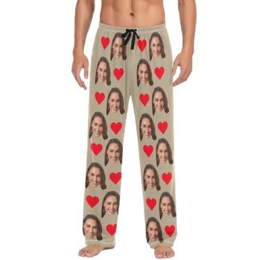 Imagem de Calças de pijama personalizadas para homens com foto personalizada laranja calça de pijama masculina, Caqui, GG