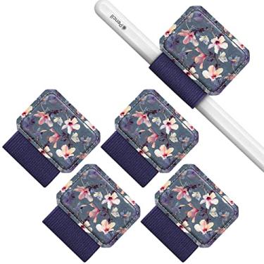 Imagem de Fintie Pacote com 4 suportes para caneta compatível com Apple Pencil de 1ª e 2ª geração e canetas Stylus, capa de couro adesiva elástica anexada a capas, cadernos, agendas, hibisco florescendo