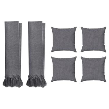 Imagem de Kit 2 Mantas Para Sofá Em Linho Luxo + 4 Capas De Almofadas Decorativas (Cinza)