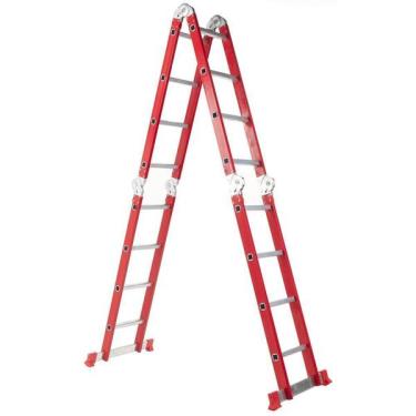 Imagem de Escada Articulada Multifuncional 16 Degraus 4x4 Vermelho Esca