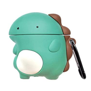 Imagem de ZOSTLAND Capa para fone de ouvido sem fio, adorável animal macio, portátil, silicone à prova de choque, capa de armazenamento compatível com Apple AirPods 2 e 1 AirPods (verde dinossauro, AirPods 2 e