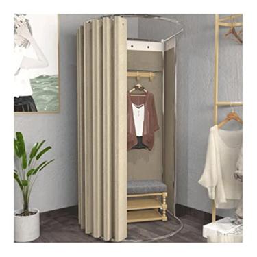 Imagem de Guarda-roupa Vestiário portátil para cortina de vestiário de canto fácil de instalar divisória de tela de privacidade temporária semicírculo vestiário armário