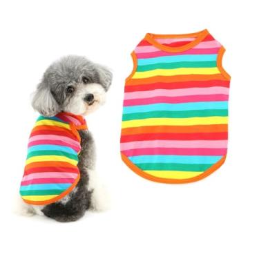 Imagem de Ranphy Camiseta para cachorro, listrada, arco-íris, roupas coloridas para animais de estimação, sem mangas, camiseta de verão, supermacia, elástica, regata para cachorrinho, moda e fofa para gatos,