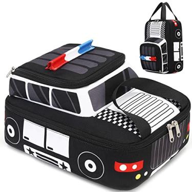 Imagem de LEDAOU Lancheira infantil meninos meninas linda lancheira isolada reutilizável lancheira lancheira lancheira para escola piquenique viagem (carro de polícia)