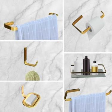 Imagem de Kit Acessórios Para Banheiro Quadrado 6 Peças Dourado luxo