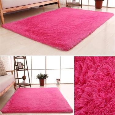 Imagem de Tapetes macios de pelúcia, mercerização lavada, espessada, para sala de estar, quarto, antiderrapante, absorção de água, rosa, 60x120cm