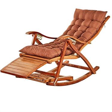 Imagem de Reclinável de madeira verão sol bambu cadeira dobrável jardim ao ar livre espreguiçadeira reclinável idosos casa legal nap cadeira com almofada independence