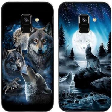 Imagem de 2 peças Moon Wolf Group Capa de telefone traseira impressa TPU gel silicone para Samsung Galaxy (Galaxy A5 2018 / A8 2018)