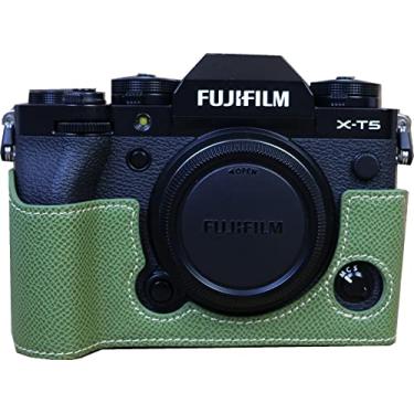 Imagem de Capa para X-T5, BolinUS feita à mão couro PU meia câmera capa capa abertura inferior versão para Fujifilm Fuji X-T5 XT5 com alça de mão (verde-2)