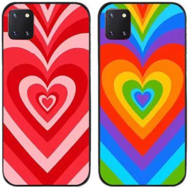 Imagem de 2 pçs colorido amor coração impresso TPU gel silicone capa de telefone traseira para Samsung Galaxy todas as séries (Galaxy Note 10 Lite)