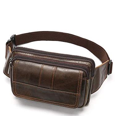 Imagem de Pochete para homens e mulheres, bolsa de cintura de couro para caminhadas, corridas, viagens - couro bovino durável, Café, Small