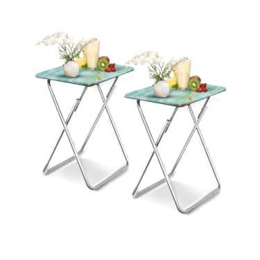 Imagem de Garden 4 you Bandeja de TV dobrável, mesa de jantar de TV com topo de MDF resistente, bandejas de alimentação para sala de estar sem necessidade de montagem, 2 peças (azul marinho)