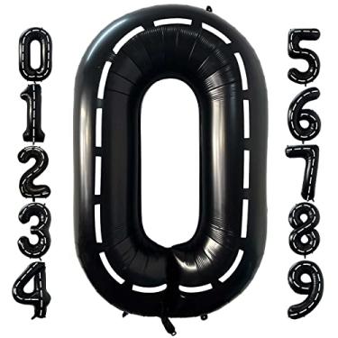 Imagem de 40 Inch Race Car Black Number 0 Balloon Large Size Jumbo Digit Foil Mylar Racetrack Helium Balloons for Boys Racing Car Monster Truck Theme Birthday Party Anniversary Celebration Decorations