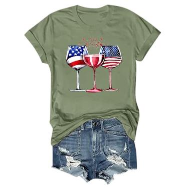 Imagem de Camisetas patrióticas femininas 4 de julho 2024 manga curta gola redonda bandeira dos EUA túnicas gráficas engraçadas taça de vinho, Z07-verde menta, G