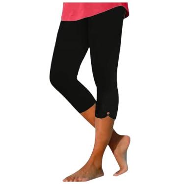 Imagem de Lainuyoah Calça legging feminina cropped de verão capris leve 2024 calça de treino slim confortável calça leve, B - preto, P