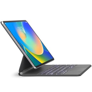 Imagem de Capa com teclado para iPad Air 13 (M3 2025/M2 2024) e iPad Pro 12,9” 6ª/5ª/4ª/3ª geração, capa de teclado magnético estilo mágico com trackpad multitoque, suporte com estrutura em balanço flutuante