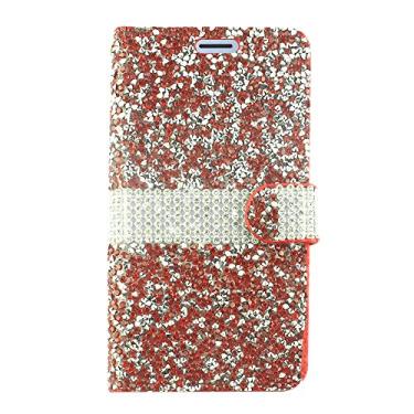 Imagem de Para Samsung Galaxy J7 (2018), J7 Refine, J7 Star, J7V 2ª geração SM-J737 - Capa carteira flip diamante cristal + protetor de tela de vidro temperado - Vermelho/Glitter