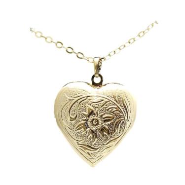 Imagem de Colar Relicário Coração Com Flor Folheado a Ouro Médio