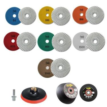 Imagem de Kit Acabamento 45 Porcelanato 7 Lixas Diamantadas Mármore 1 Suporte 1 