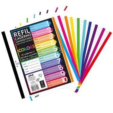 Imagem de Refil Folha Fichário A4 Caderno Universitário c/500 Fls. coladas Color