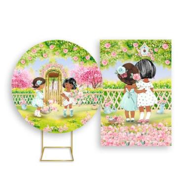 Imagem de Painel De Festa Redondo 1,50x1,50 + Painel Vertical 1,50x2,20 - Jardim