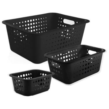 Imagem de Conjunto 3 Cestos Organizadores Roupas Intima Multiuso Armário Lavande