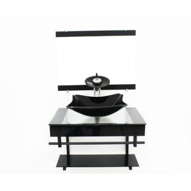 Imagem de Gabinete de vidro 60cm apx com cuba retangular chanfrada - preto - Cub