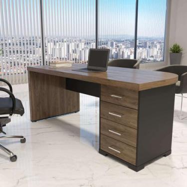 Imagem de Mesa Tamburato Artany Cor Charuto com Preto com Gavetas LD