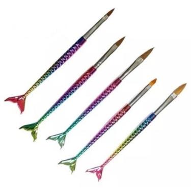 Imagem de Kit 5 Pincel Sereia para Nailart Decoração Unhas Gel Fibra - Lux Hair,