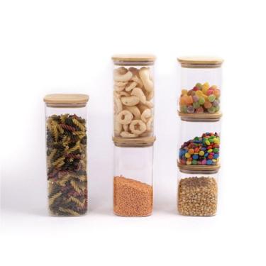 Imagem de Kit Potes Hermeticos Vidro Quad Flat 1900/1400/800ml - 6 pçs Oikos, U,