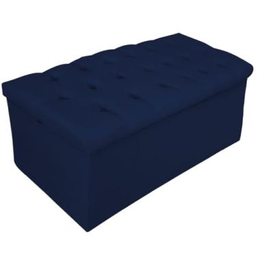 Imagem de Calçadeira Recamier Estofada Baú Mel Capitonê 90 cm Suede Azul Marinho Quarto - AM Decor