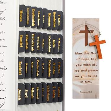 Imagem de VANRA Bible Tabs for Men Women Study Bible, 96 PCS Black Laminated Bible Tabs Gold Lettering Large Print Bible Journaling Supplies for Old and New Testament